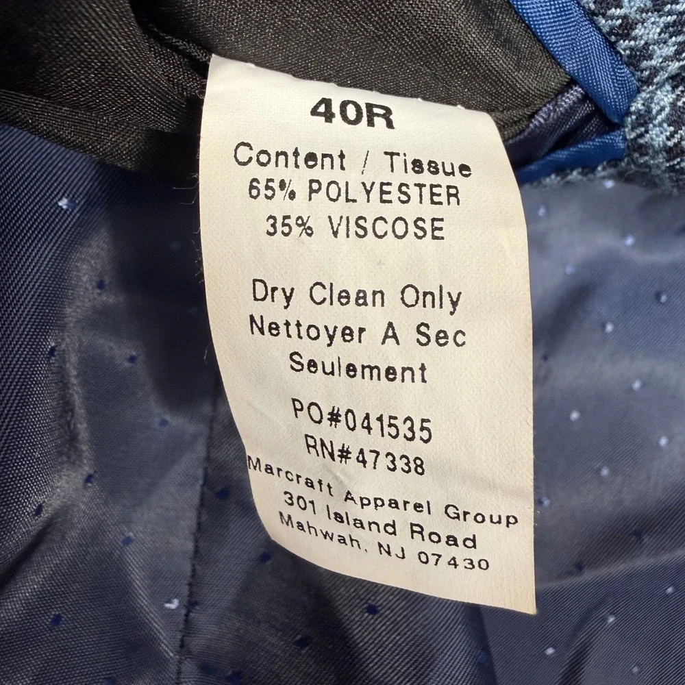 Tommy Hilfiger Blazer Sport Coat Houndstooth Mens 40R Blue Viscose Blend EUC